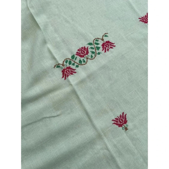 58x67 Handmade Needlepoint Cross Stitch Flower Cotton Table Cloth Light Green - Picture 9 of 12